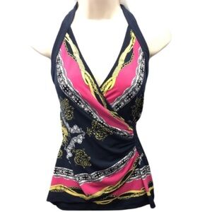Y2K Glamour Cache Chain Scarf Print Faux Wrap Halter Style Top